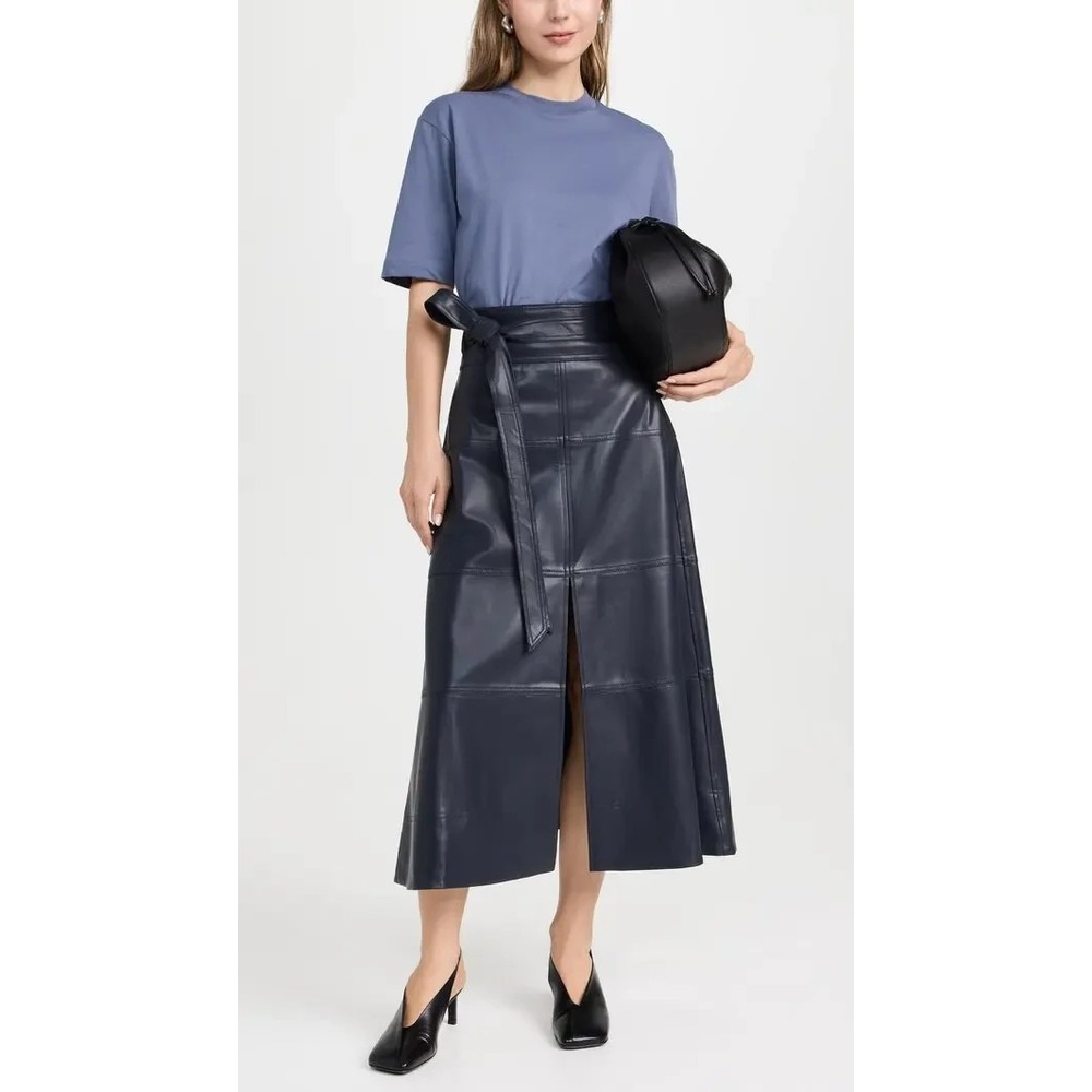 Tanya Taylor Vegan Leather Hudson Skirt Womens 6 Navy‎ Anthracite $495